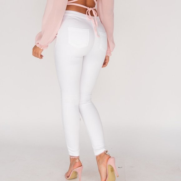 White High Waist Skinny Denim Jeggings - Picture 5 of 14